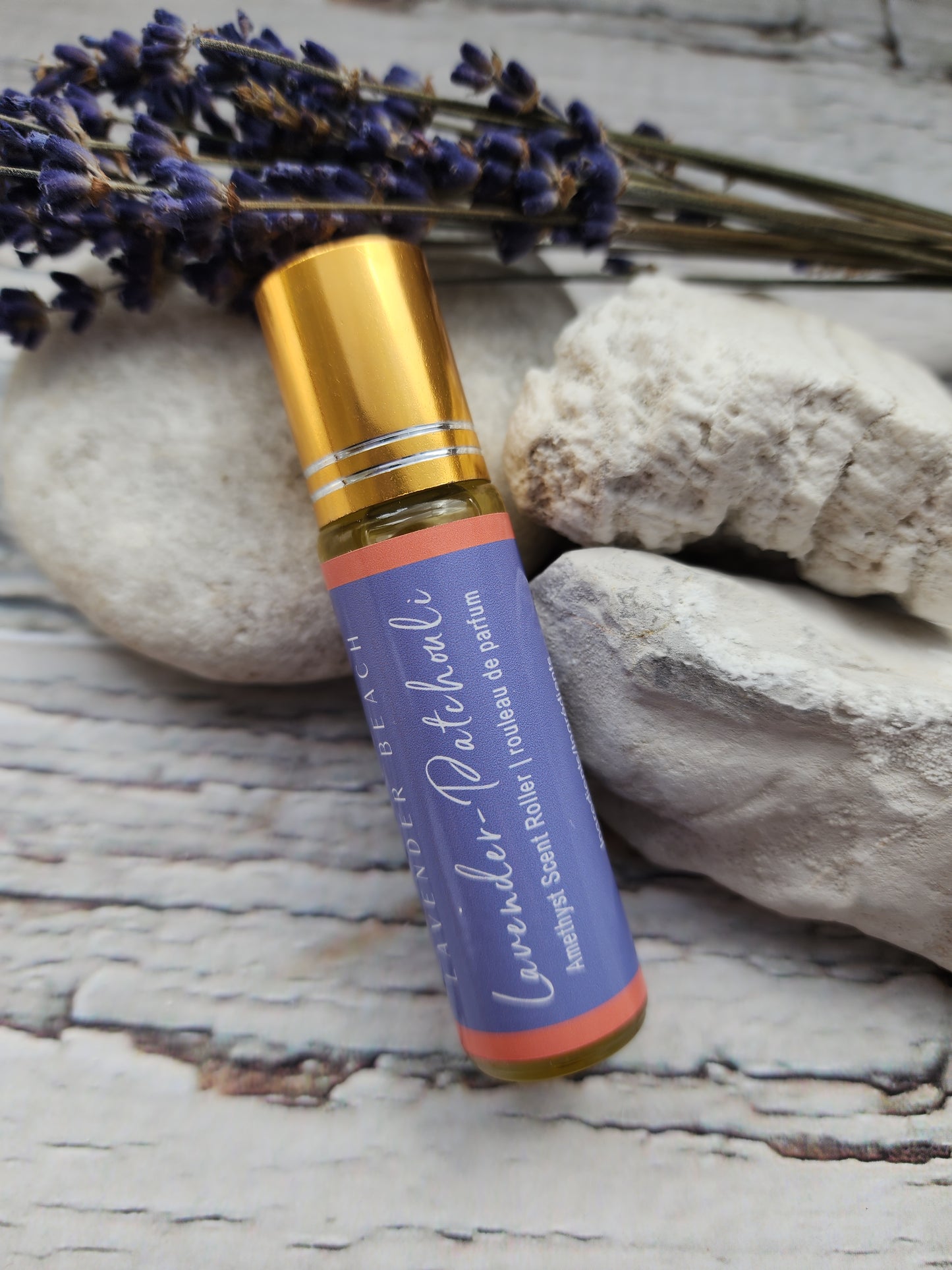 Lavender-Patchouli Essential Oil Roller with Amethyst Crystal Roller Ball