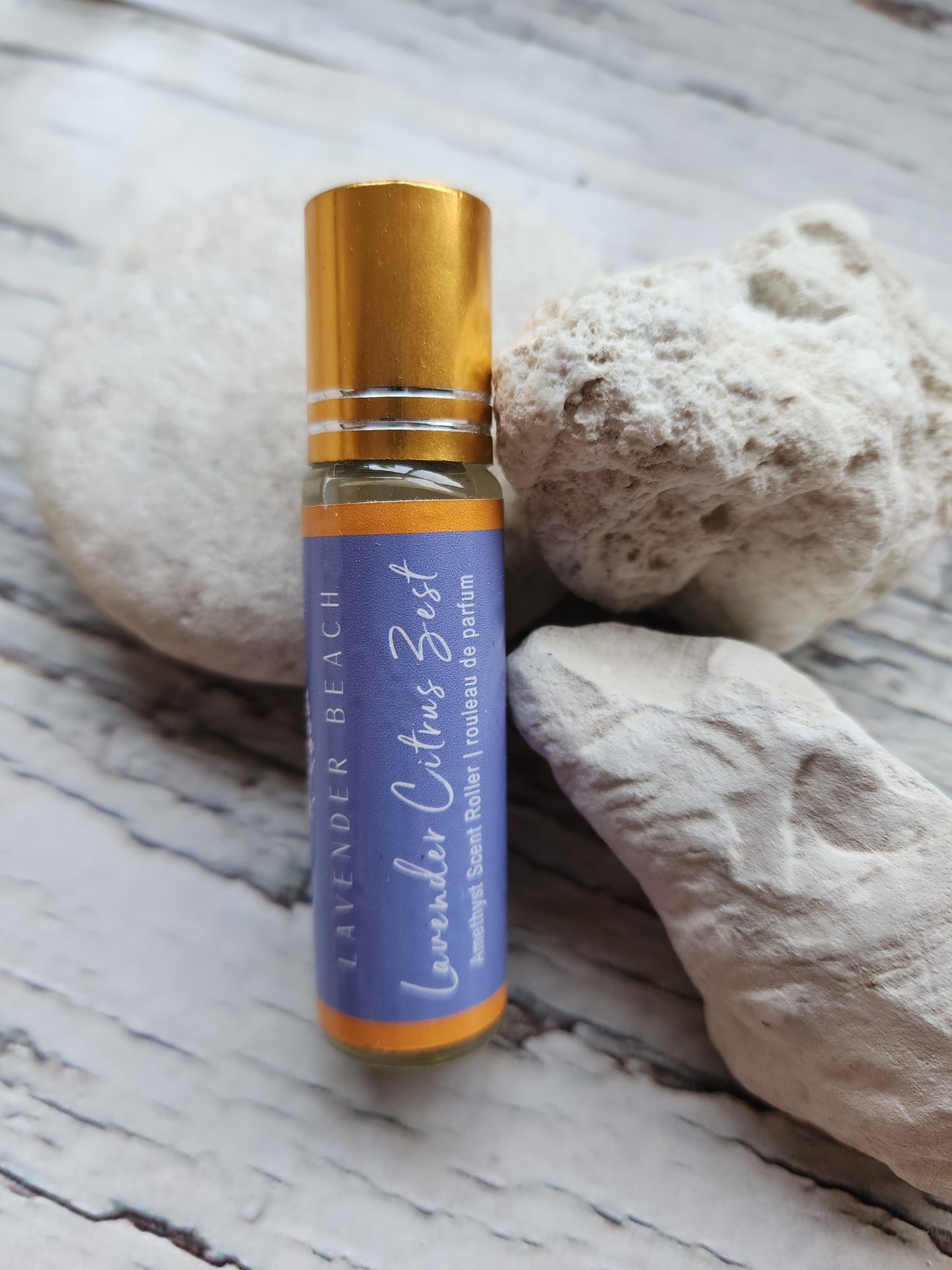 Lavender Citrus Zest Essential Oil Roller Blend with Amethyst Crystal Roller Ball
