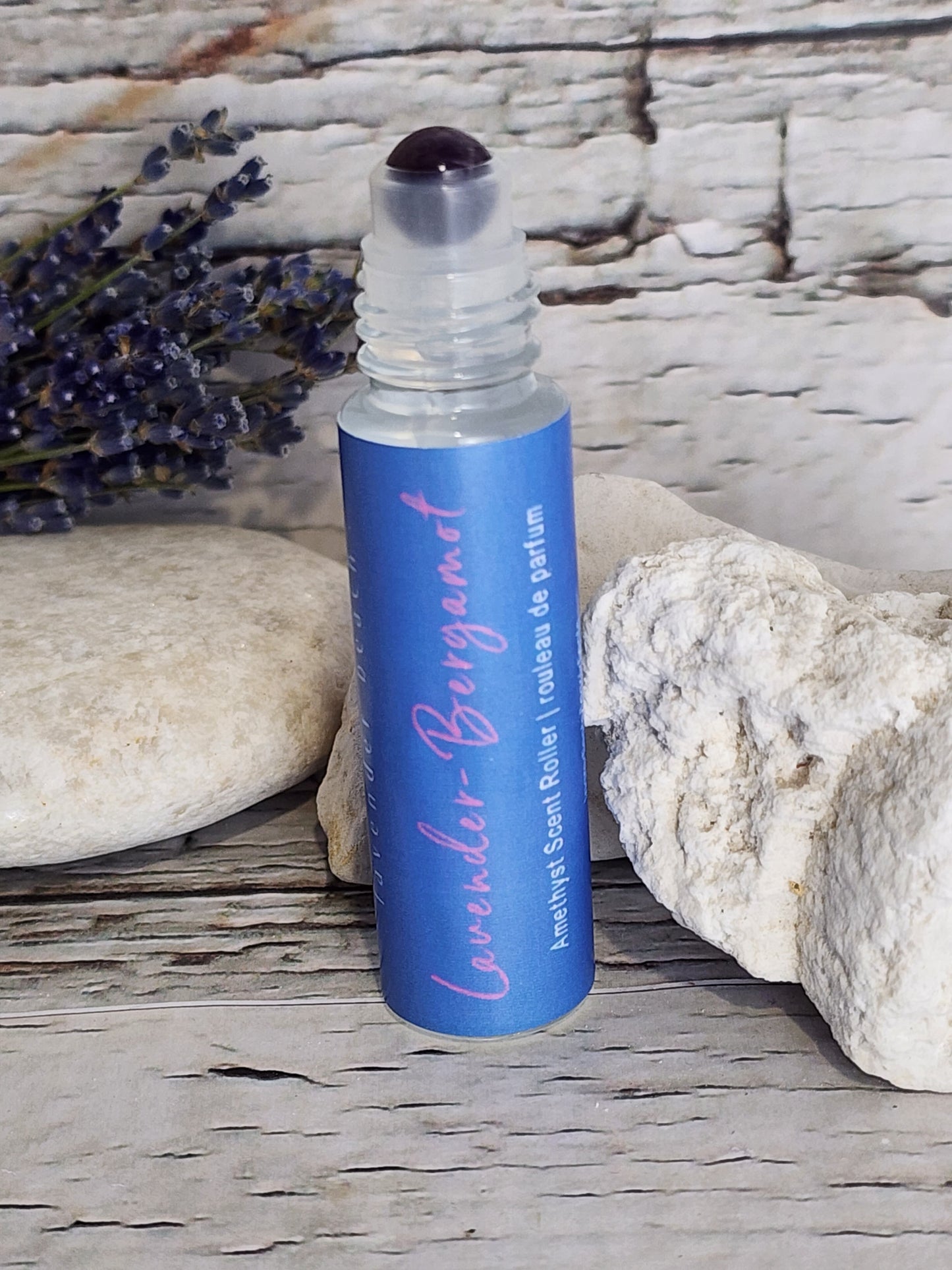Lavender-Bergamot Essential Oil Roller with Amethyst Crystal Roller Ball