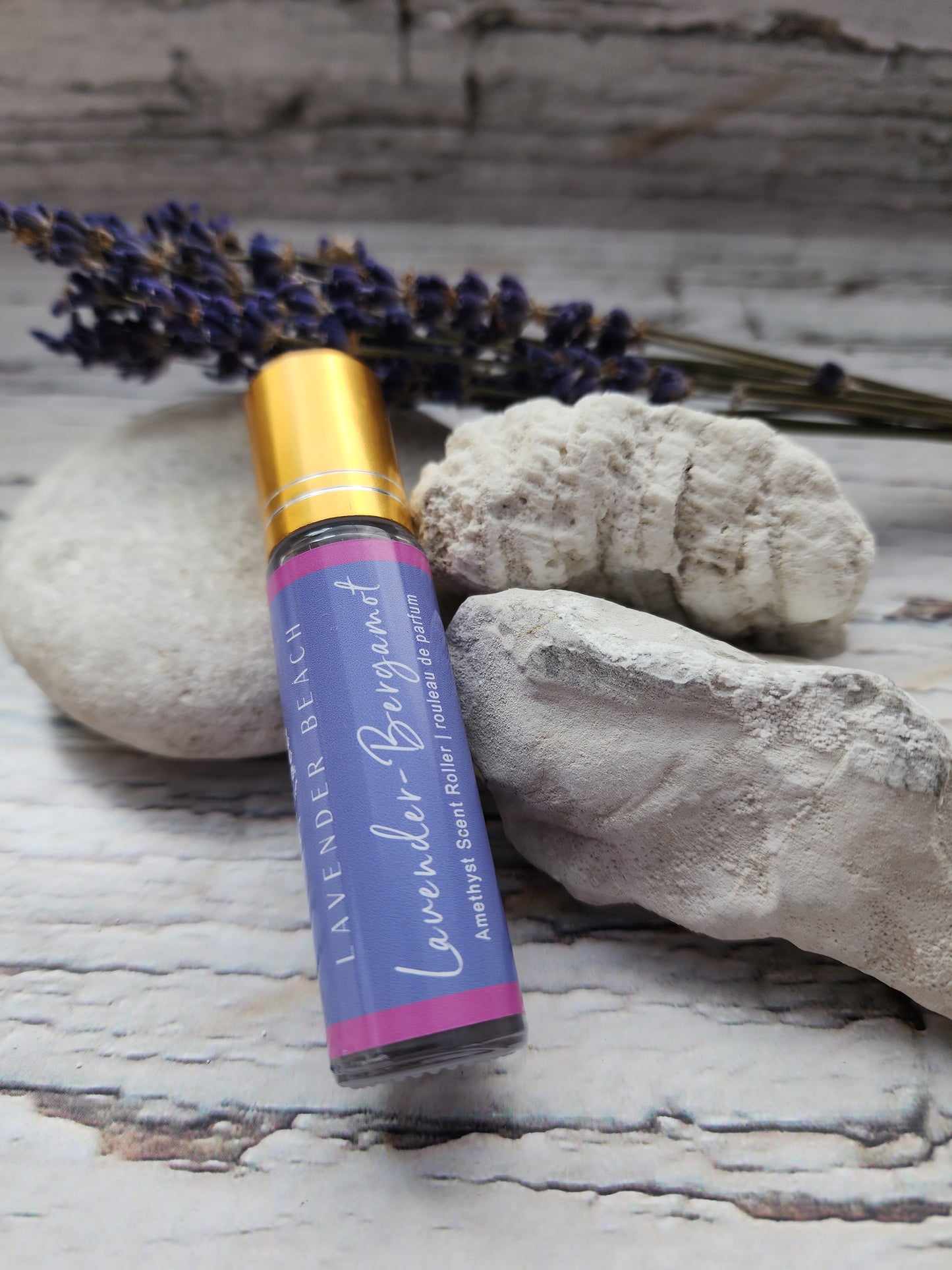 Lavender-Bergamot Essential Oil Roller with Amethyst Crystal Roller Ball