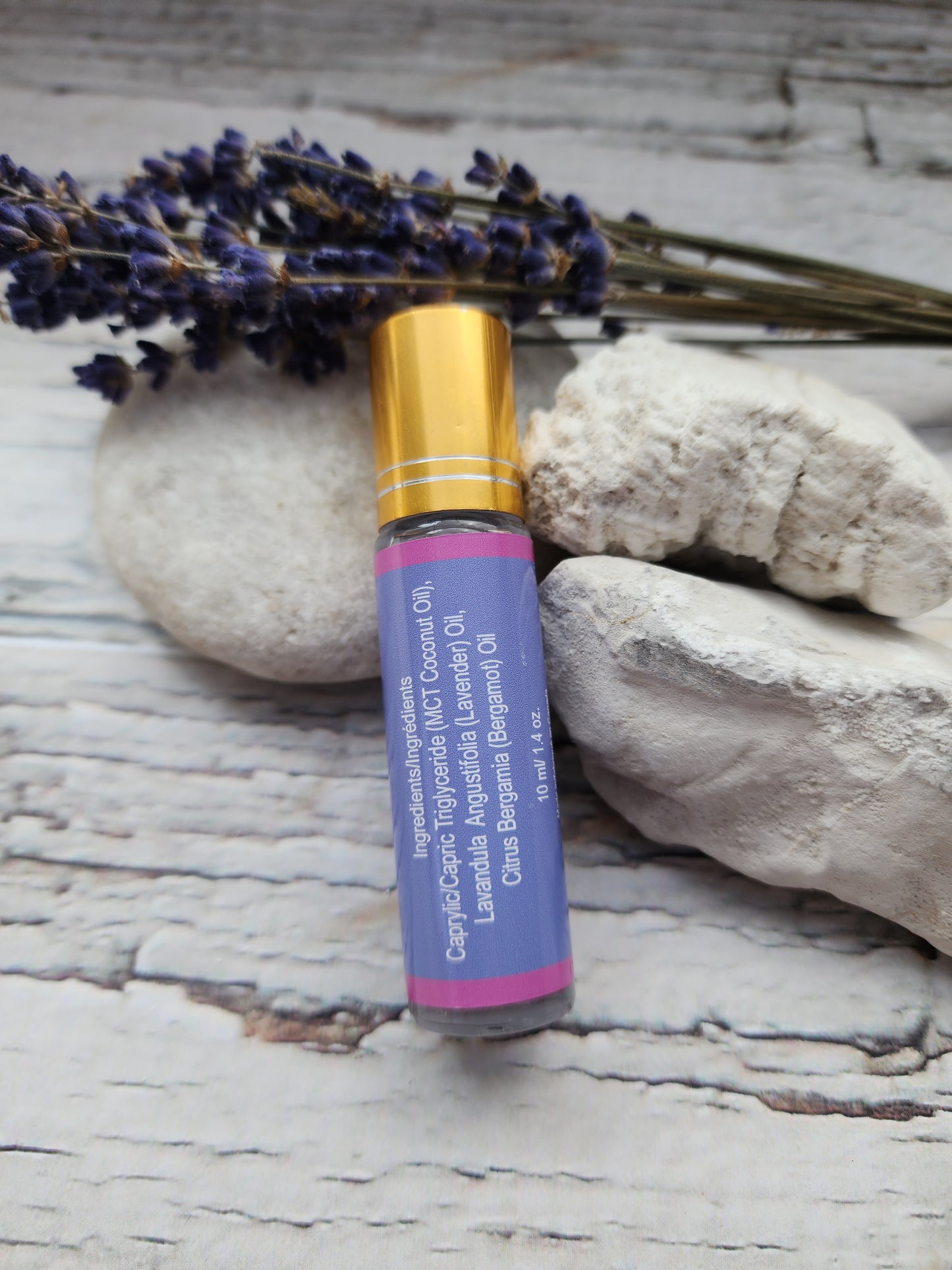 Lavender-Bergamot Essential Oil Roller with Amethyst Crystal Roller Ball