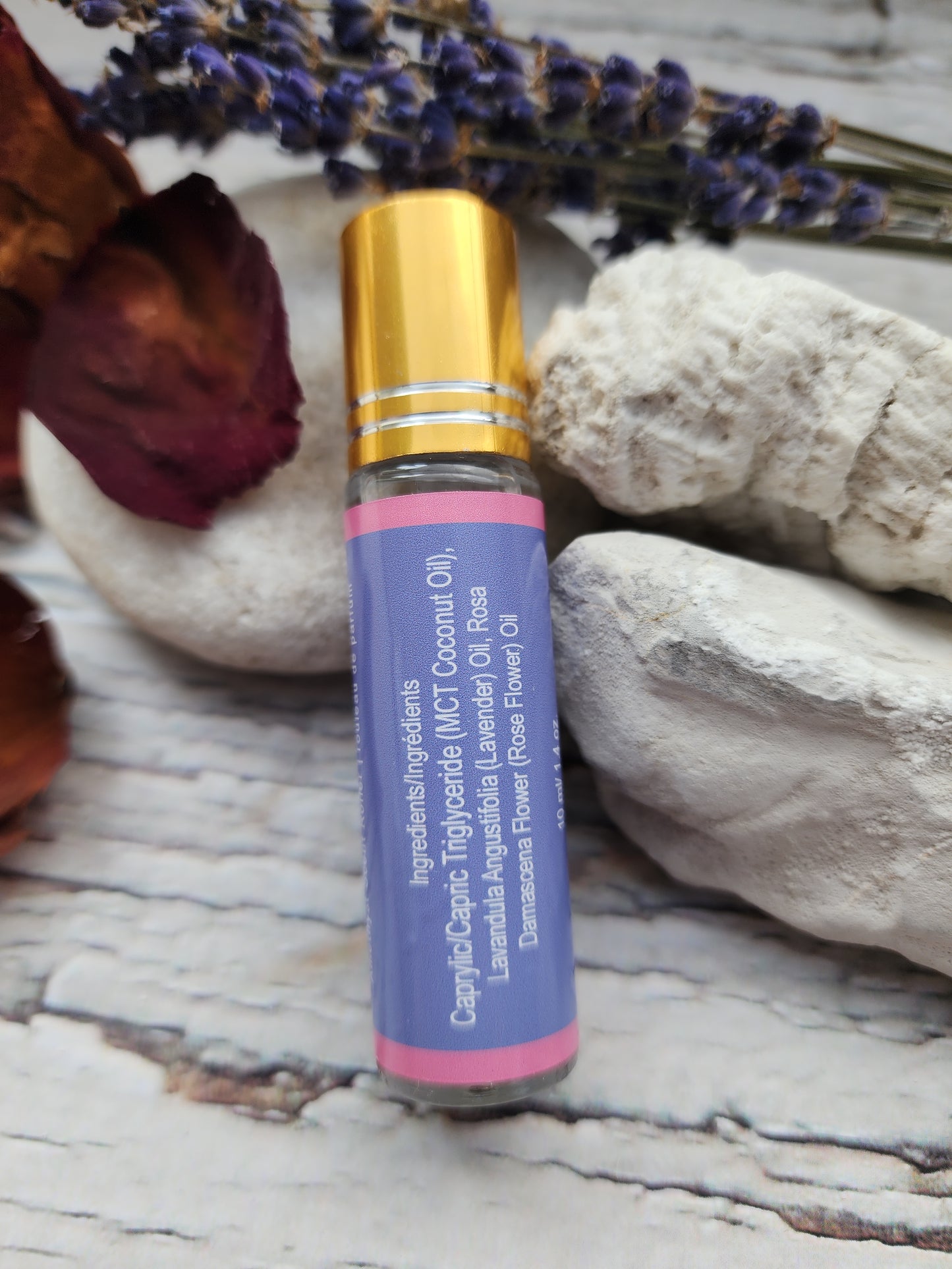 Lavender-Rose Essential Oil Roller with Amethyst Crystal Roller Ball