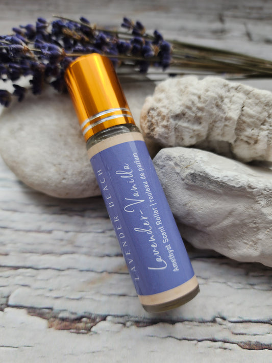 Lavender-Vanilla Essential Oil Roller with Amethyst Crystal Roller Ball