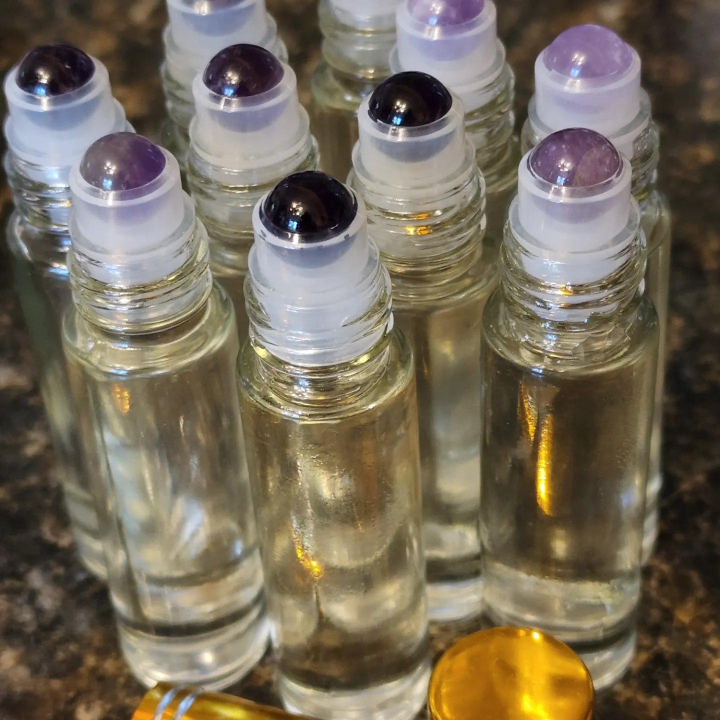 Lavender-Patchouli Essential Oil Roller with Amethyst Crystal Roller Ball